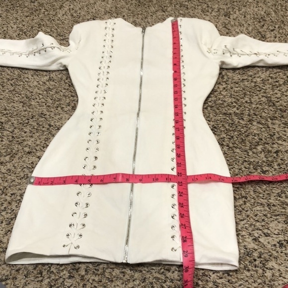 House of CB London Alessia Dress XS White Silver Whipstick Faux Leather Mini - Picture 7 of 10